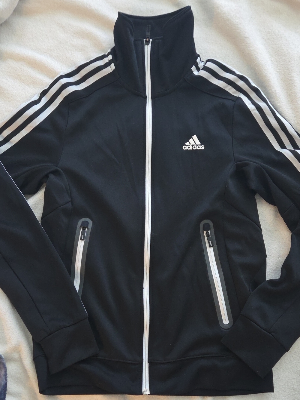 adidas Black Jacket with White Stripe Accents